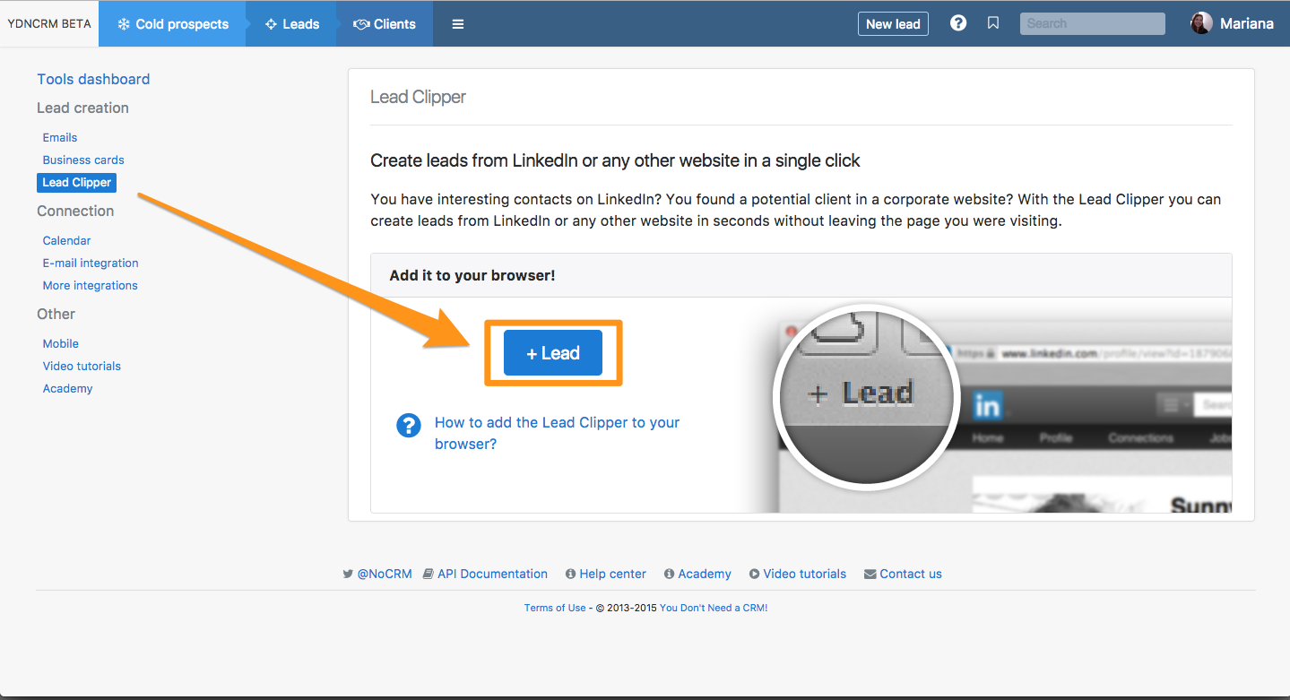 adicionando um lead através do Linkedin