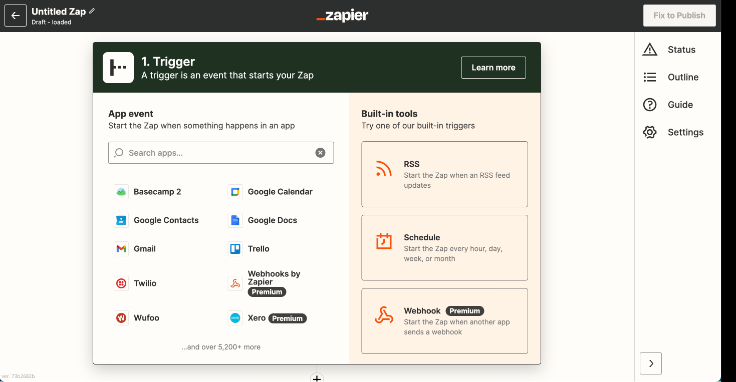 setting up a trigger on Zapier