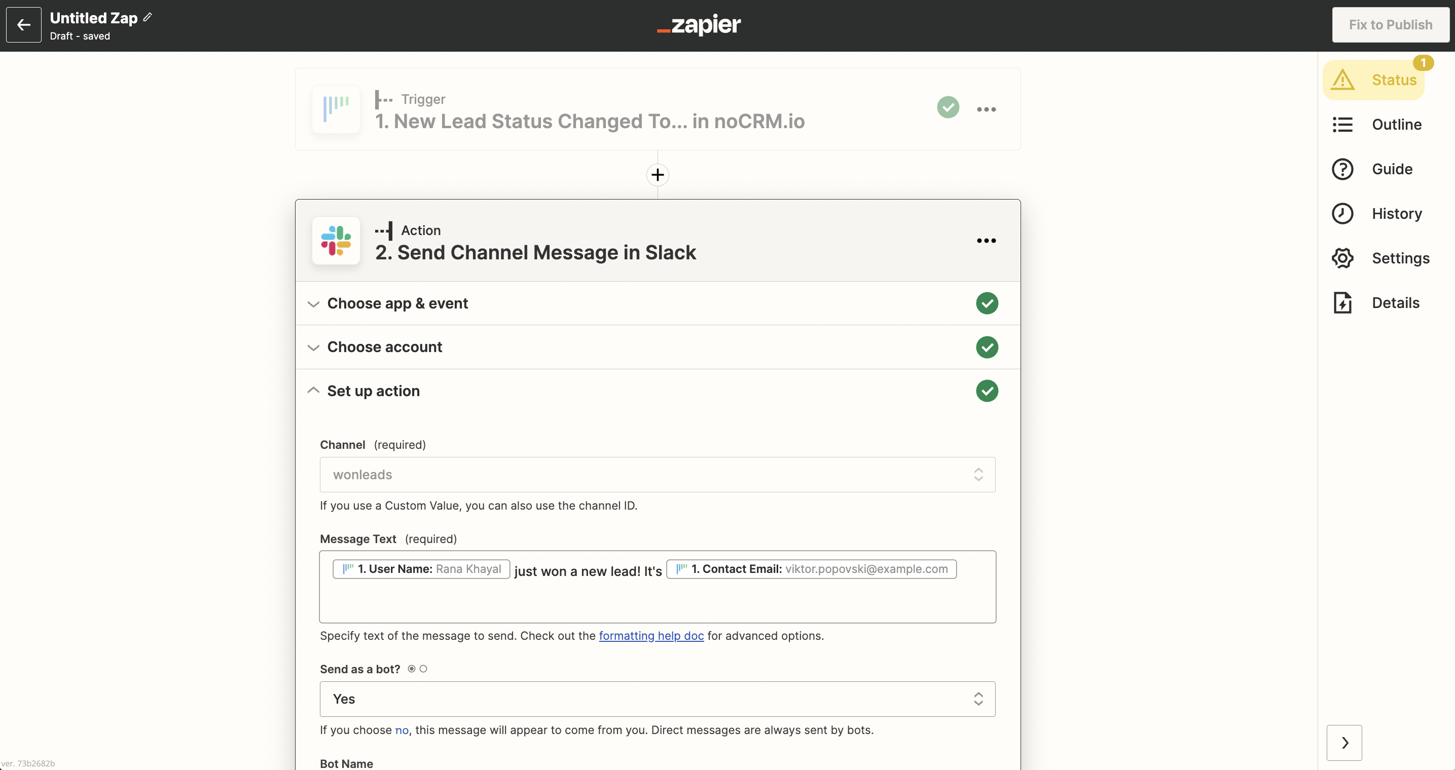 configuring your automated message on Slack