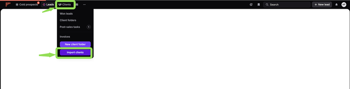 Access the Import clients button