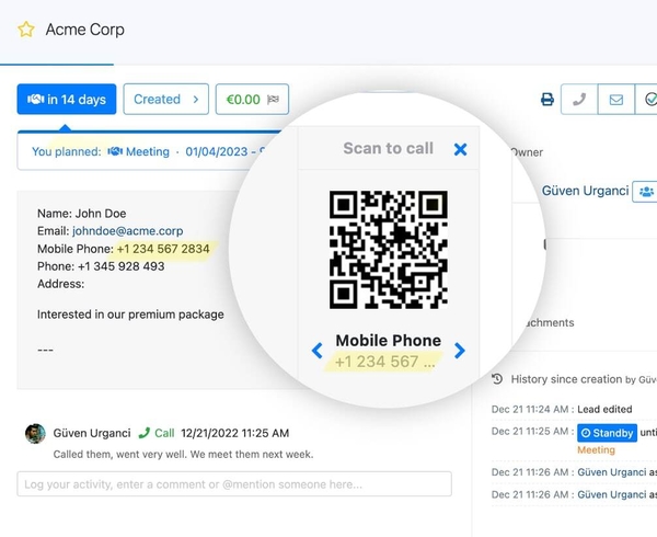 Lead Management · QR Code Scan-to-call