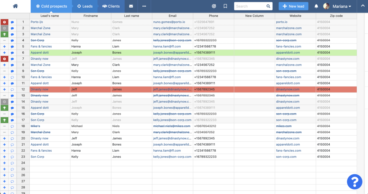 Exemple de liste prospection dans noCRM