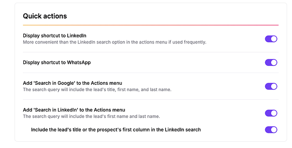 quick actions