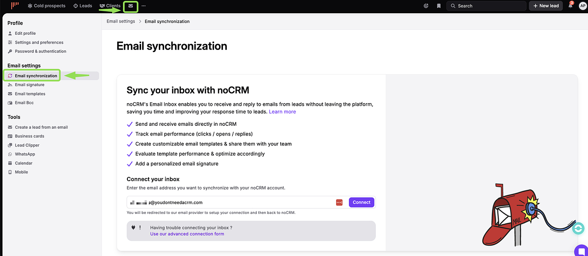 nocrm's 2-way email