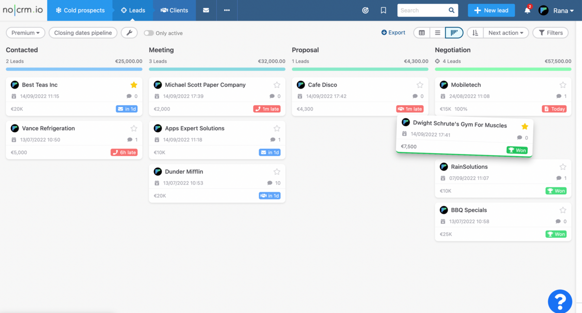 pipeline view in nocrm