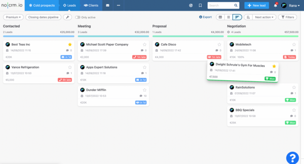 Pipeline commercial à travers un logiciel de prospection Exemple de pipeline dans noCRM