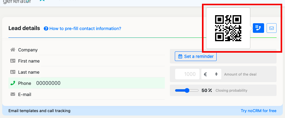 qr code for dialing in nocrm